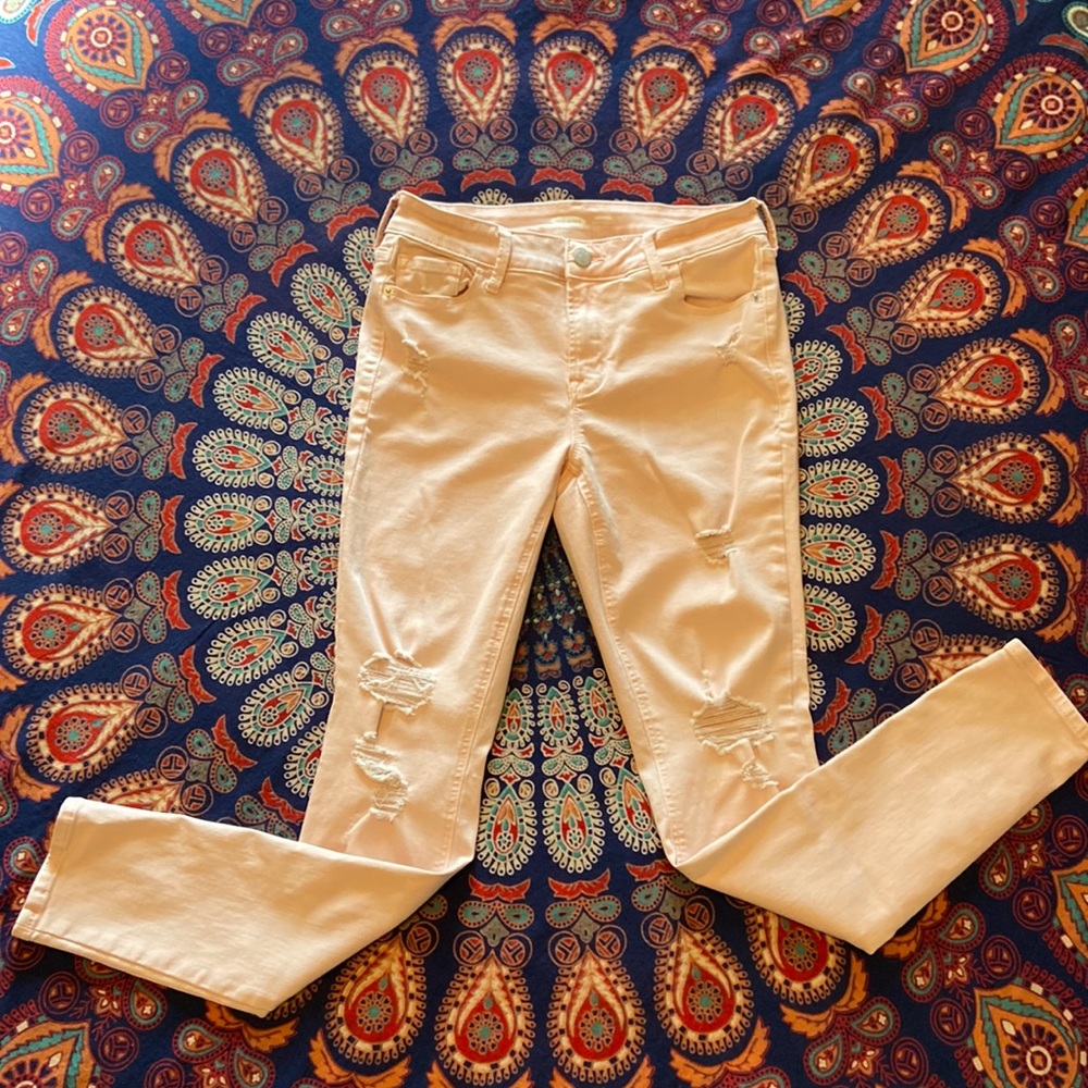 Blush colored Old Navy rockstar super skinny mid rise jeans